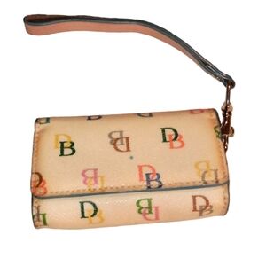 Dooney & Bourke Cream Beige Multicolor Monogram DB Logo Magnet Wallet. V…